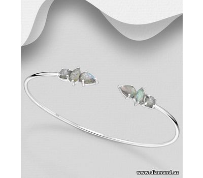 Desire by 7K - 925 Sterling Silver Cuff Bracelet, Decorated with Labradorite