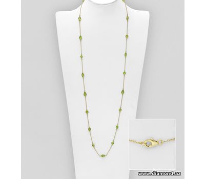 Desire by 7K - 925 Sterling Silver Long Necklace, Decorated with Lab-Created Peridot, Plated with 0.3 Micron 18K Yellow Gold