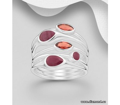 Şəkli böyütmək üçün tiklayın Desire by 7K - 925 Sterling Silver Ring, Decorated with Ruby and Garnet
