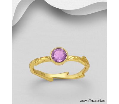 Şəkli böyütmək üçün tiklayın Desire by 7K - 925 Sterling Silver Ring, Decorated with Amethyst, Plated with 0.3 Micron 18K Yellow Gold