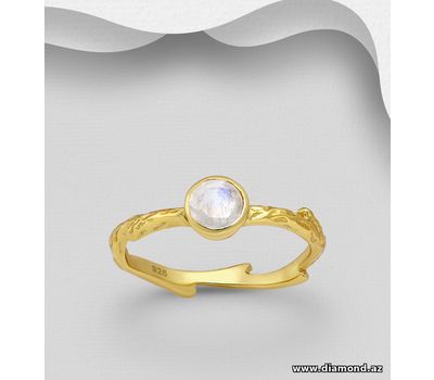 Desire by 7K - 925 Sterling Silver Ring, Decorated with Rainbow Moonstone, Plated with 0.3 Micron 18K