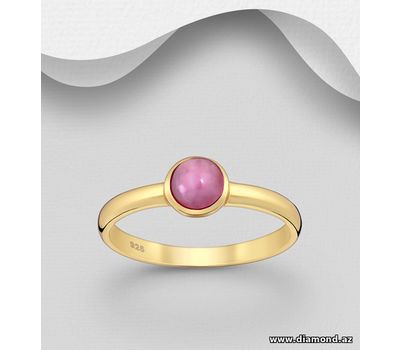 Desire by 7K - 925 Sterling Silver Ring, Decorated with Lab-Created Pink Tourmaline, Plated with 0.3 Micron 18K Yellow Gold