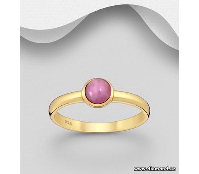 Şəkli böyütmək üçün tiklayın Desire by 7K - 925 Sterling Silver Ring, Decorated with Lab-Created Pink Tourmaline, Plated with 0.3 Micron 18K Yellow Gold