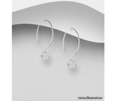 Desire by 7K - 925 Sterling Silver Hook Earrings, Decorated with Rainbow Moonstone