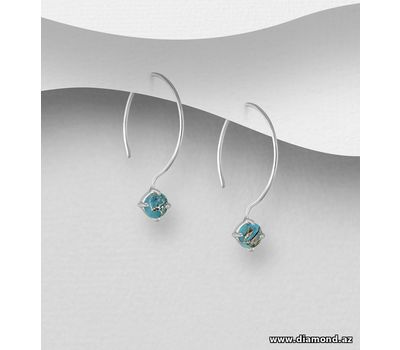 Desire by 7K - 925 Sterling Silver Hook Earrings, Decorated with Reconstructed Copper Turquoise