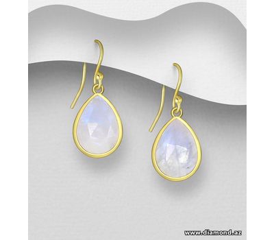 Şəkli böyütmək üçün tiklayın Desire by 7K - 925 Sterling Silver Hook Earrings, Decorated with Rainbow Moonstone, Plated with 0.3 Micron 18K Yellow Gold