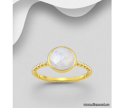 Malın səhifəsinə keç Desire by 7K - 925 Sterling Silver Ring, Decorated with Rainbow Moonstone, Plated with 0.3 Micron 18K Yellow Gold