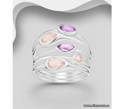 Şəkli böyütmək üçün tiklayın Desire by 7K - 925 Sterling Silver Ring, Decorated with Amethyst and Rose Quartz