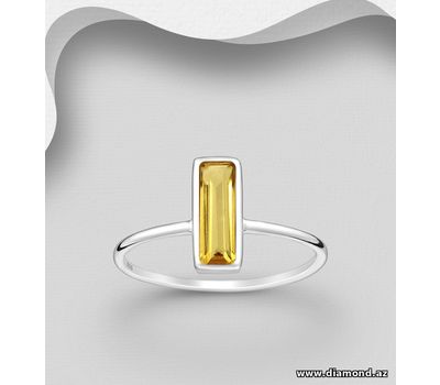 Desire by 7K - 925 Sterling Silver Solitaire Ring, Decorated with Lab-Created Citrine