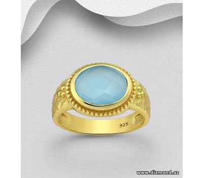 Şəkli böyütmək üçün tiklayın Desire by 7K - 925 Sterling Silver Ring, Decorated with Lab-Created Blue Chalcedony, Plated with 0.3 Micron 18K Yellow Gold