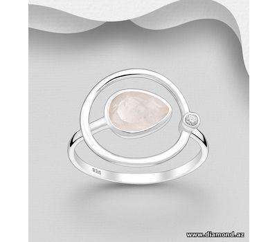 Şəkli böyütmək üçün tiklayın Desire by 7K - 925 Sterling Silver Adjustable Ring, Decorated with CZ Simulated Diamonds and Rose Quartz