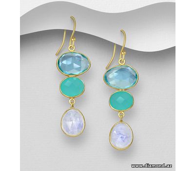 Şəkli böyütmək üçün tiklayın Desire by 7K - 925 Sterling Silver Hook Earrings, Decorated with Lab-Created Sky-Blue Topaz, Aqua Chalcedony and Rainbow Moonstone