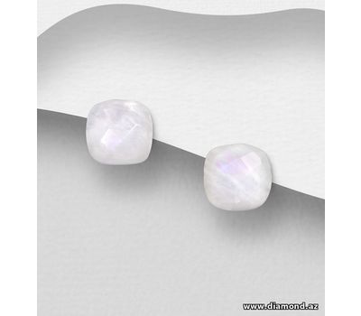 Desire by 7K - 925 Sterling Silver Push-Back Earrings, Decorated with Rainbow Moonstone, Plated with 0.3 Micron 18K