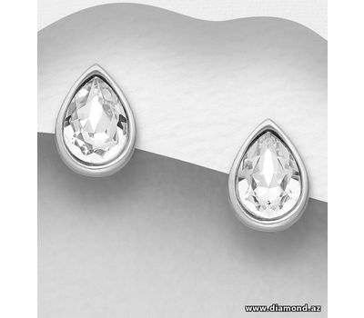 Şəkli böyütmək üçün tiklayın Sparkle by 7K - 925 Sterling Silver Push-Back Earrings Decorated with Fine Austrian Crystals