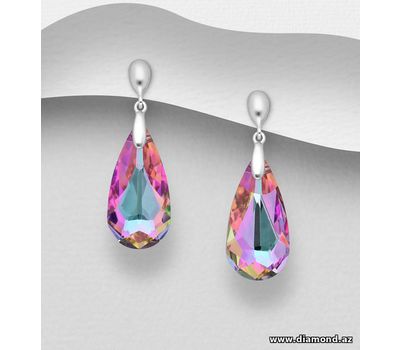 Şəkli böyütmək üçün tiklayın Sparkle by 7K - 925 Sterling Silver Push-Back Earrings Decorated with Fine Austrian Crystals