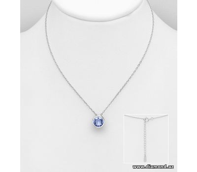 Sparkle by 7K - 925 Sterling Silver Solitaire Necklace Decorated with Fine Austrian Crystal