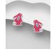 925 Sterling Silver Rabbit Push-Back Earrings, Decorated with Colored Enamel and Crystal Glass
