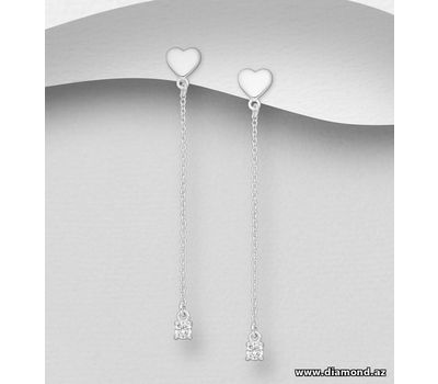 925 Sterling Silver Push-Back Earrings Featuring Heart Decorated with CZ Simulated Diamonds