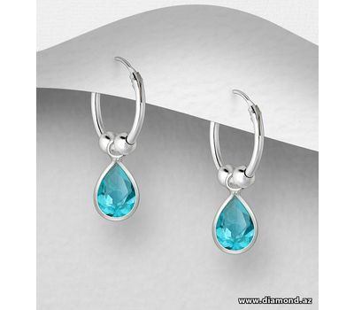 925 Sterling Silver Droplet Hoop Earrings, Decorated with CZ Simulated Diamonds