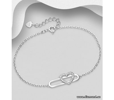 925 Sterling Silver Heart Bracelet, Decorated with CZ Simulated Diamonds