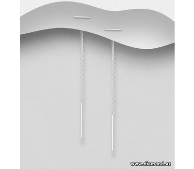 925 Sterling Silver Thread Bar Earrings, Plating With Pure Silver And E-Coat