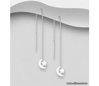 925 Sterling Silver Moon and Star Threader Earrings