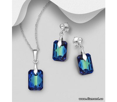 Sparkle by 7K - 925 Sterling Silver Push-Back Earrings and Pendant Jewelry Set, Decorated with Fine Austrian Crystal