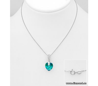 Şəkli böyütmək üçün tiklayın Sparkle by 7K - 925 Sterling Silver Heart Necklace Decorated with CZ Simulated Diamonds and Fine Austrian Crystal