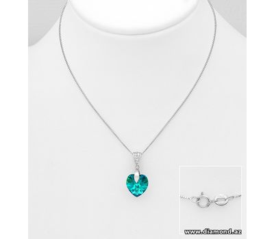 Sparkle by 7K - 925 Sterling Silver Heart Necklace Decorated with CZ Simulated Diamonds and Fine Austrian Crystal