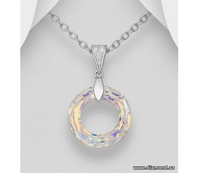 Sparkle by 7K - 925 Sterling Silver Circle Pendant, Decorated with CZ Simulated Diamonds and Fine Austrian Crystal
