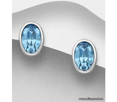 Şəkli böyütmək üçün tiklayın Sparkle by 7K - 925 Sterling Silver Push-Back Earrings Decorated with Fine Austrian Crystals