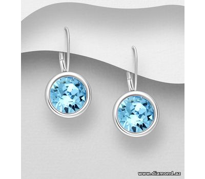 Sparkle by 7K - 925 Sterling Silver Lever Back Earrings Decorated with Fine Austrian Crystals