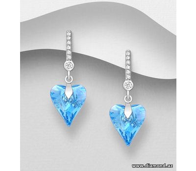 Sparkle by 7K - 925 Sterling Silver Heart Push-Back Earrings Decorated with CZ Simulated Diamonds and Fine Austrian Crystals