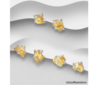 JEWELLED - 925 Sterling Silver Push-Back Earrings, Decorated with Citrine. Handmade. Design, Shape and Size Will Vary.