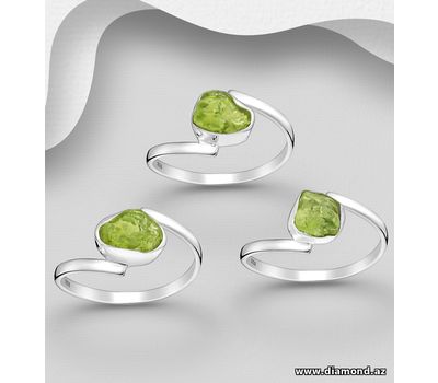 JEWELLED - 925 Sterling Silver Ring, Decorated with Peridot. Handmade. Design, Shape and Size Will Vary.