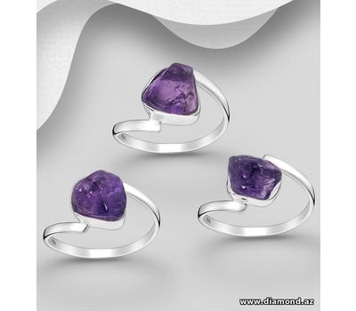 JEWELLED - 925 Sterling Silver Ring, Decorated with Amethyst. Handmade. Design, Shape and Size Will Vary.