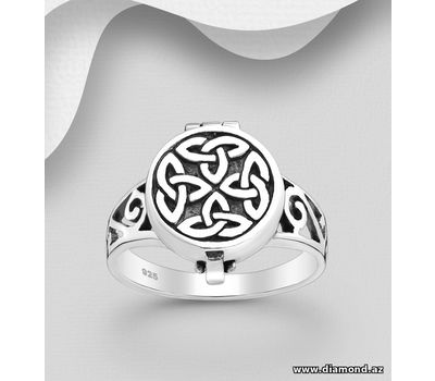 925 Sterling Silver Oxidized Celtic Locket Ring