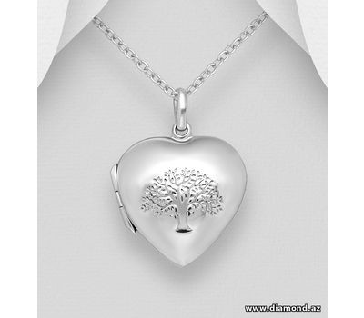 925 Sterling Silver Heart Shape Locket Pendant With Engraved Tree