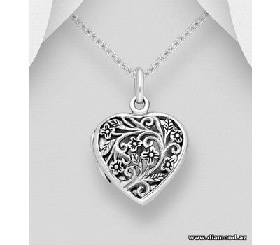 925 Sterling Silver Heart and Flower Locket Pendant