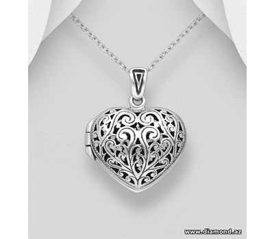 925 Sterling Silver Oxidized Heart and Swirl Locket Pendant
