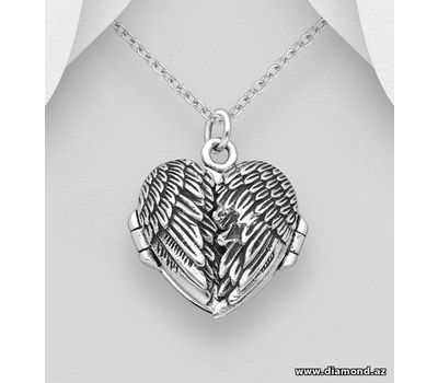 925 Sterling Silver Heart Shape Angel Wings Locket Pendant