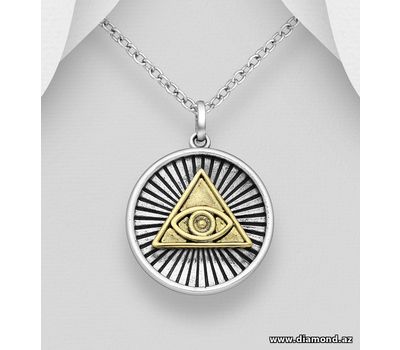 gogo - 925 Sterling Silver Oxidized and Brass The Eye Of Providence Pendant