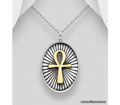 gogo - 925 Sterling Silver Oxidized and Brass Egyptian Cross Pendant