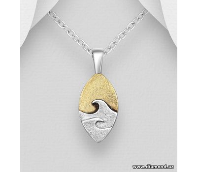 gogo - 925 Sterling Oxidized Silver and Brass Wave Pendant