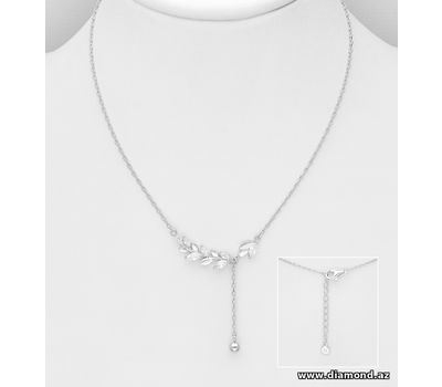 925 Sterling Silver Leaf Necklace, Decorated with CZ Simulated Diamonds