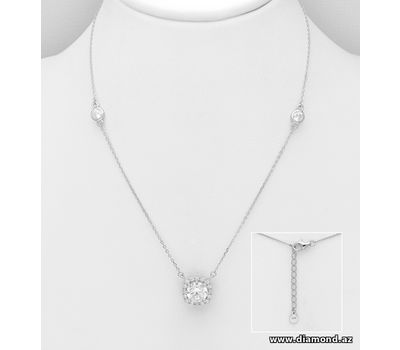 925 Sterling Silver Necklace, Decorated with CZ Simulated Diamonds