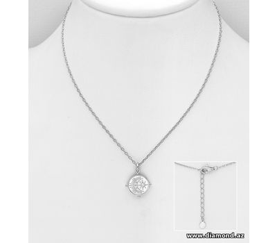 925 Sterling Silver Moon and Star Necklace, Decorated with CZ Simulated Diamond