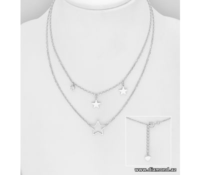 925 Sterling Silver Star Layered Necklace, Decorated with CZ Simulated Diamond