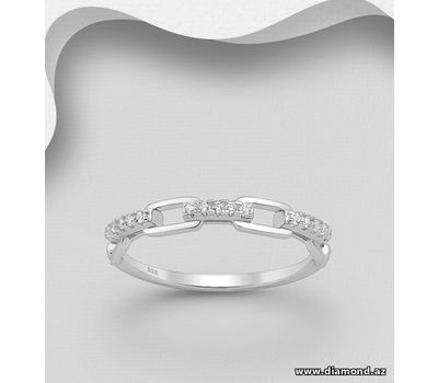 925 Sterling Silver Chain Link Ring, Decorated with CZ Simulated Diamonds