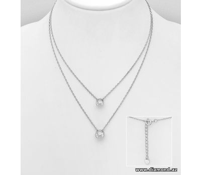 925 Sterling Silver Layered Necklace, Decorated with CZ Simulated Diamonds